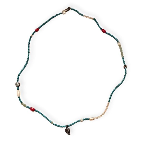 Turquoise Beaded Leaf Charm Layering Necklace (NWOT) - Picture 1 of 7